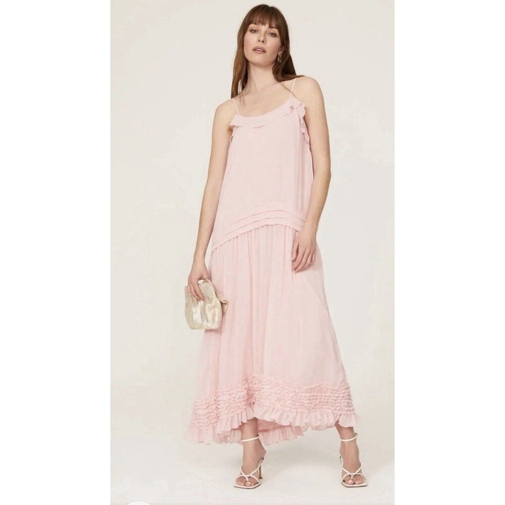 Jason Wu x RTR Ruffled Scoop Midi Dress Pink Chiffon Elegance Size 4